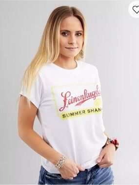 Karma White Graphic Tee with Red Script Detail